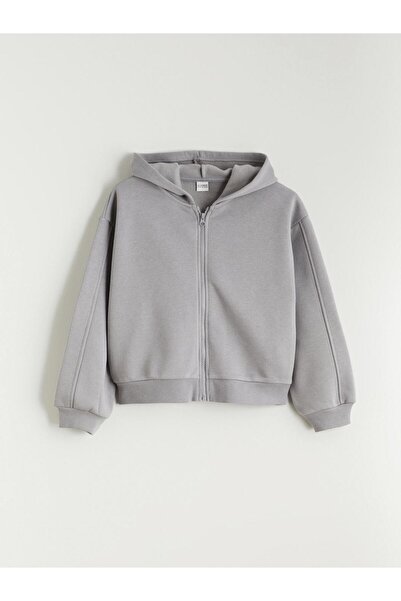 LC Waikiki LCW Kids Сива суитшърт с качулка и цип за момичета