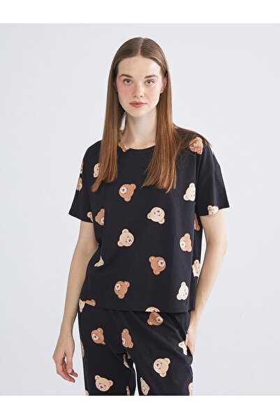 LC Waikiki Set de pijamale pentru femei LCW YoungBlack cu decolteu cu ursuleț