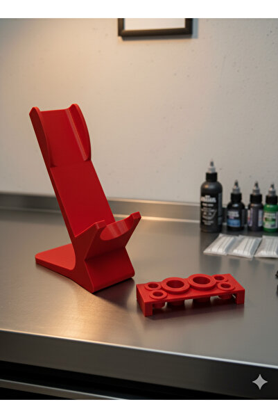 Mat3D Premium Tattoo Machine Stand & Ink Cup Holder (Red)
