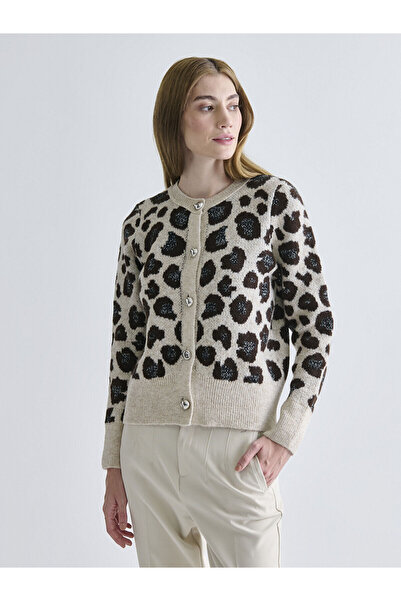 LC Waikiki Γυναικεία πλεκτή ζακέτα με σχέδιο με λαιμόκοψη Peak New Season