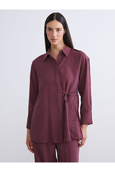 LC Waikiki Nevavm Lcw Modest Burgundy Oversize Modal Blended Women's Shirt Tu...