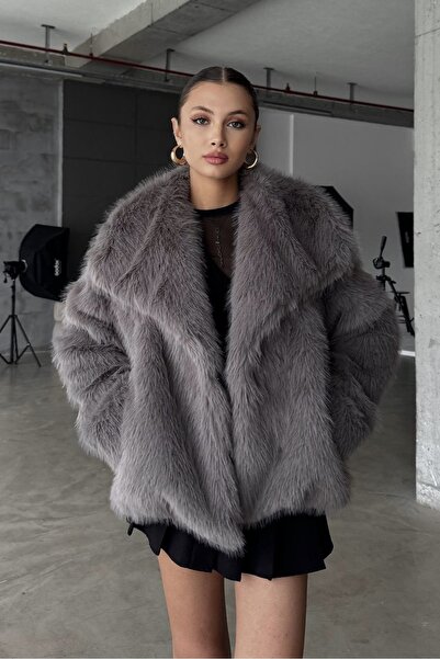 Moderk İthal Çıtçıt Detay Yakalı Cepli Kürk Ceket Mont