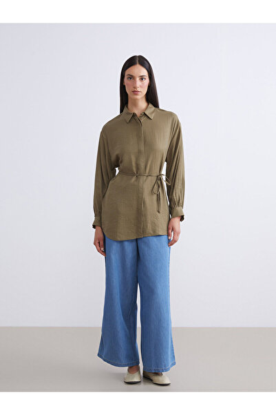LC Waikiki LCW Modest Haki Dokulu Kadın Gömlek Tunik W5H880Z8NVY25