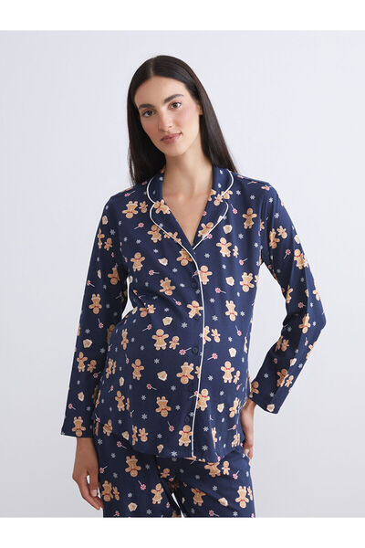 LC Waikiki New Season Shirt Collar Printed Maternity Pajamas Set