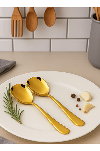 HZL HOME Set of 2 Premium Gold Color Stainless Steel Serving Spoons 2 Pieces