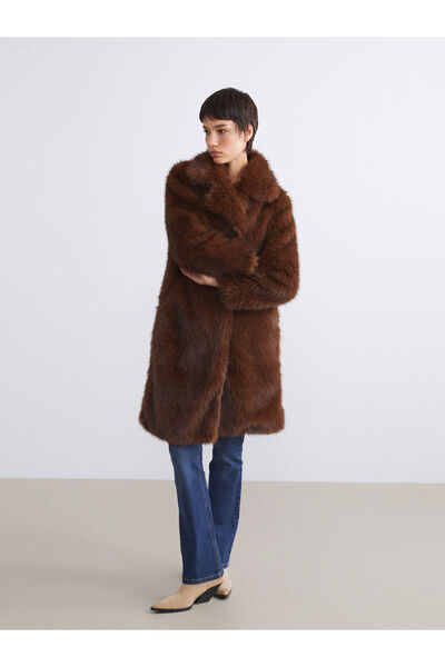 LC Waikiki Lcw Vision Brown Jacket Collar Women's Fur Coat