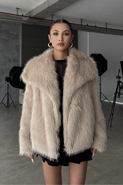 Moderk İthal Çıtçıt Detay Yakalı Cepli Kürk Ceket Mont