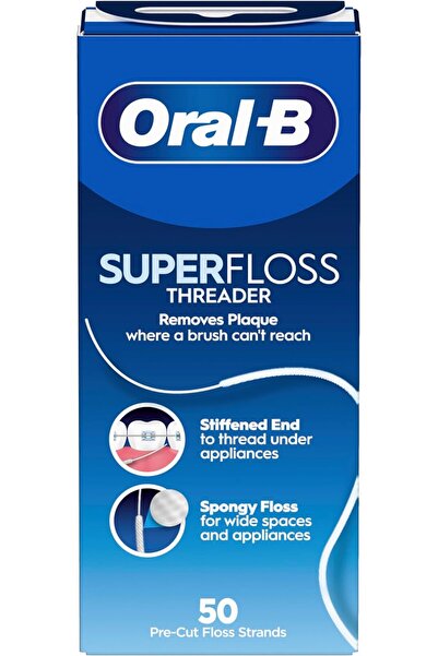 Oral-B Superfloss Threader, Removes Plaque & Tartar, Dental Floss For Braces, Appliances, 50 Strands