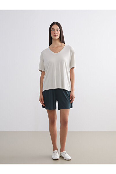 LC Waikiki Vizyon New Season V-Neck Modal Blended Oversize Women's T-Shirt