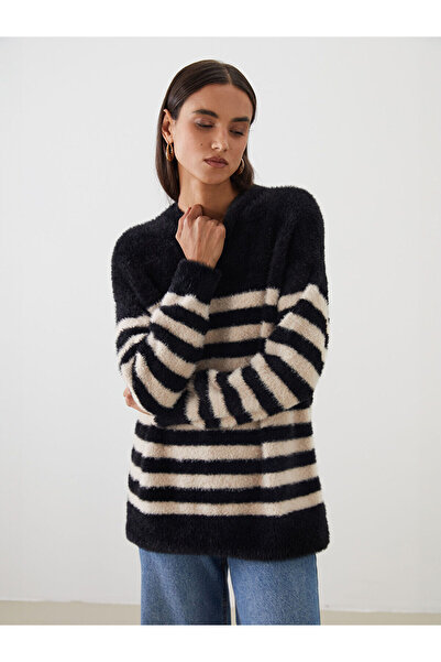 LC Waikiki Γυναικείο πλεκτό τούνικ με ριγέ λαιμόκοψη εκρού