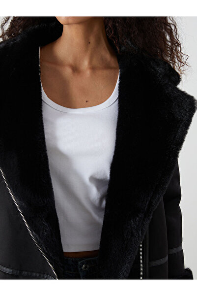 LC Waikiki Cey New Season Biker Collar Women's Suede Look Coat