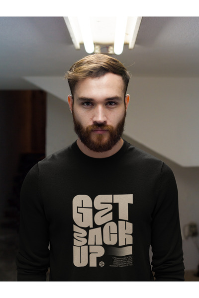 MAGORS سترة رياضية قطنية مطبوعة بأكمام طويلة وياقة دائرية مصنوعة من 3 خيوط