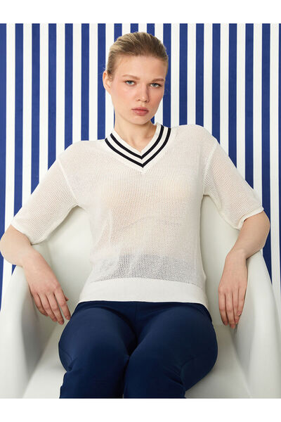 LC Waikiki Peak New Season V-Neck Openwork Women's Knitwear Sweater