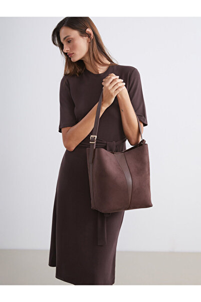 LC Waikiki Peak Yeni Sezon Süet Görünümlü Kadın Omuz Çantası ve Cüzdan