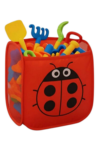 HZL HOME Ladybug Patterned Red Mesh Foldable Toy-Washing Basket Children's Ro...