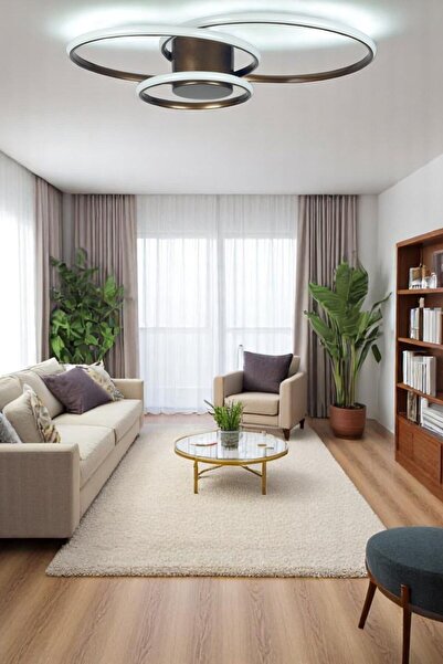 Luzarana Sole Modern Tasarım Bronz Renk Salon - Mutfak - Hol Beyaz Led 3 Lü Avize