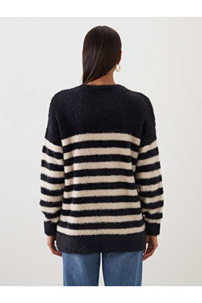 LC Waikiki Γυναικείο πλεκτό τούνικ με ριγέ λαιμόκοψη εκρού