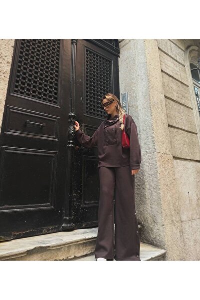 mysimy طقم مودال فاخر عالي الجودة بتفاصيل دقيقة بلون بني