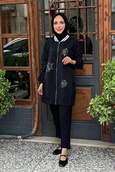 SCL Taş İşlemeli Fermuarlı Kap 10002422511003 Siyah