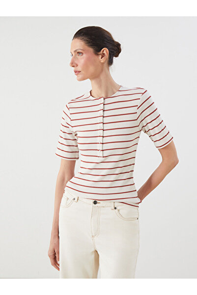 LC Waikiki Γυναικείο μπλουζάκι με ρίγες με λαιμόκοψη Özmarka New Season