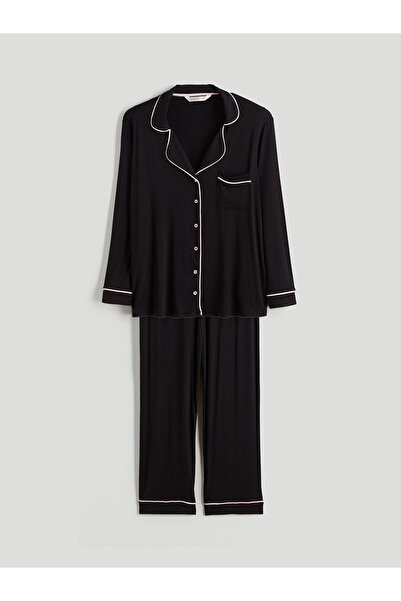 LC Waikiki Peak Yeni Sezon Büyük Beden Gömlek Yaka Kadın Pijama Takımı