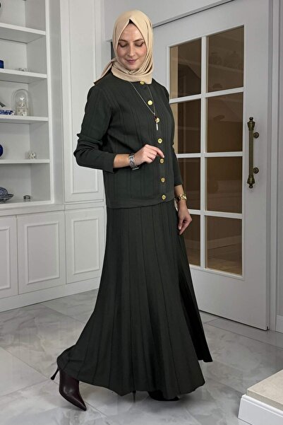 Rabia Şamlı Defne Çelik Knitted Knitwear Set Khaki