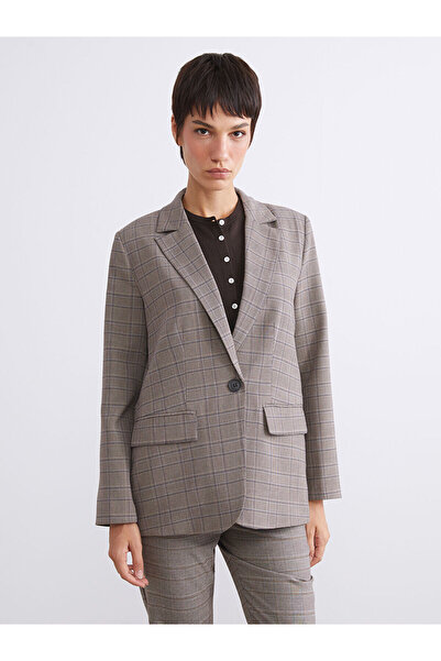 LC Waikiki Beige Plaid Women's Blazer Jacket