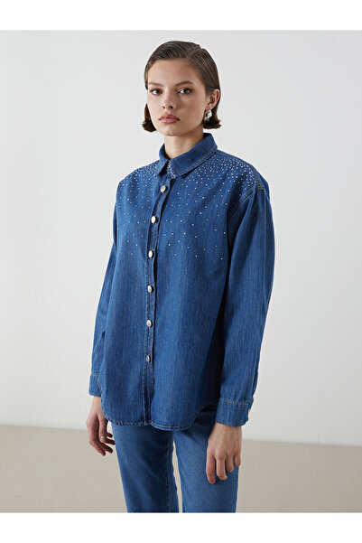 LC Waikiki Peak Yeni Sezon Taşlı Kadın Jean Gömlek