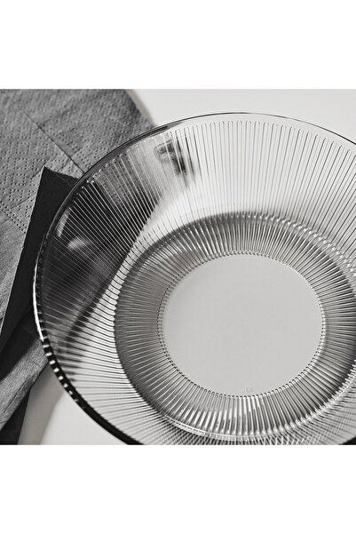 IKEA HAVSGÄDDA Deep plate, stripe pattern/grey, 19 cm