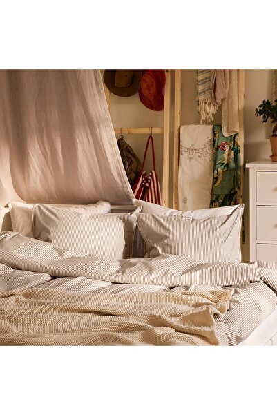 IKEA SOLFIBBLA Duvet cover and pillowcase, white beige/stripe, 150 x 200/50 x 80 cm
