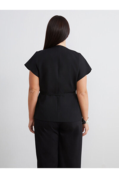 LC Waikiki Ozmak Brand New Season Plus Size Double Breasted Collar Belted Blouse