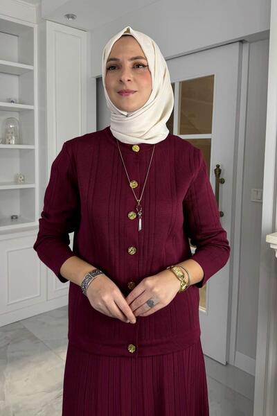 Rabia Şamlı Σετ πλεκτών ενδυμάτων Defne Çelik Βουργουνδίας