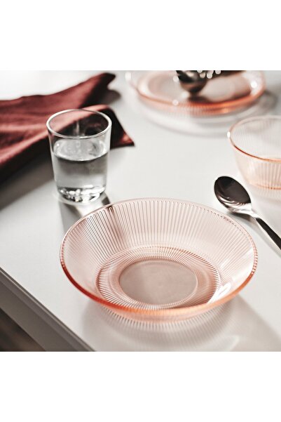 IKEA HAVSGÄDDA Deep plate, stripe pattern/pink, 19 cm