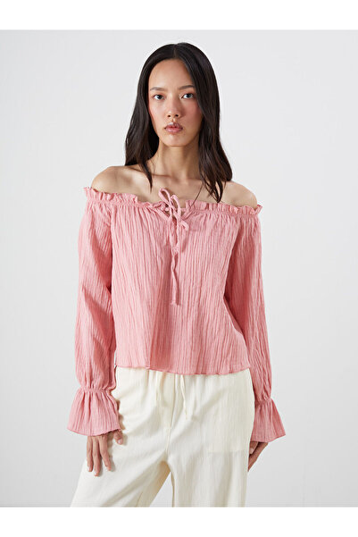 LC Waikiki Özmarka New Season Tied Neck Textured Oversize Muslin Blouse