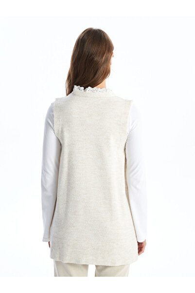 LC Waikiki Dámský pletený svetr Stand Collar Frilly