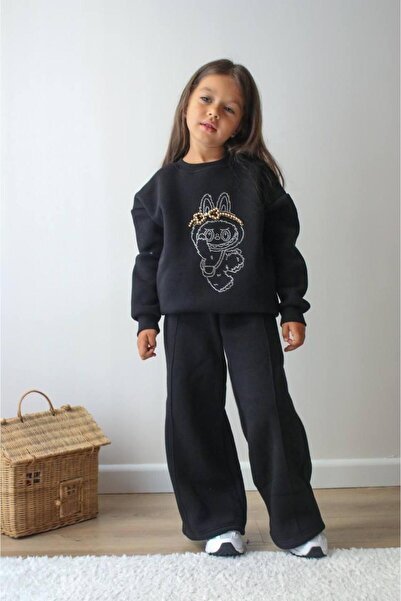 NUR BEBE Labubu Printed Stone Girl's Two-Piece Tracksuit Set