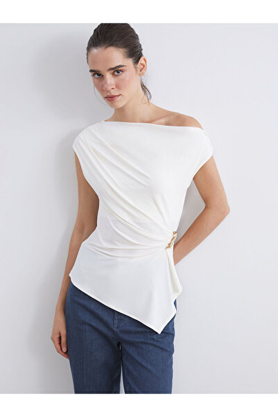 LC Waikiki New Season Boat Neck Gathered Blouse