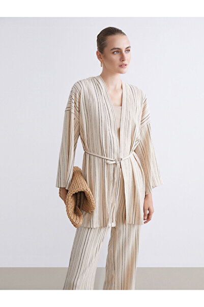 LC Waikiki Shawl Collar Striped Oversize Women's Cardigan