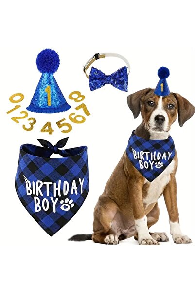 Payidar Hediyelik KÖPEK DOĞUM GÜNÜ PARTİ SETİ(4 PARÇA: ŞAPKA-PAPYON-ÖNLÜK-NUMARA) EVCİL HAYVAN FULL SET