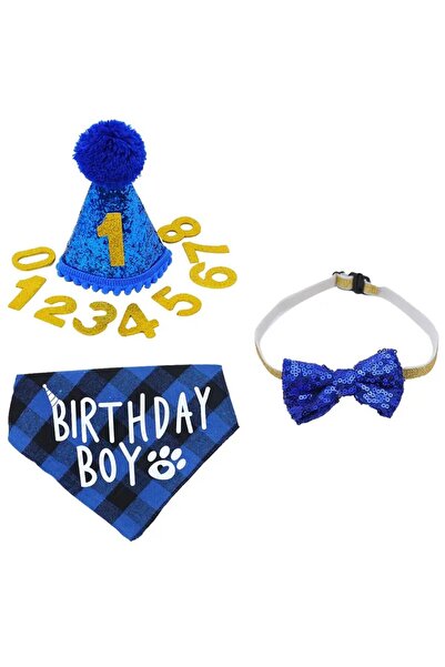 Payidar Hediyelik KÖPEK DOĞUM GÜNÜ PARTİ SETİ(4 PARÇA: ŞAPKA-PAPYON-ÖNLÜK-NUMARA) EVCİL HAYVAN FULL SET