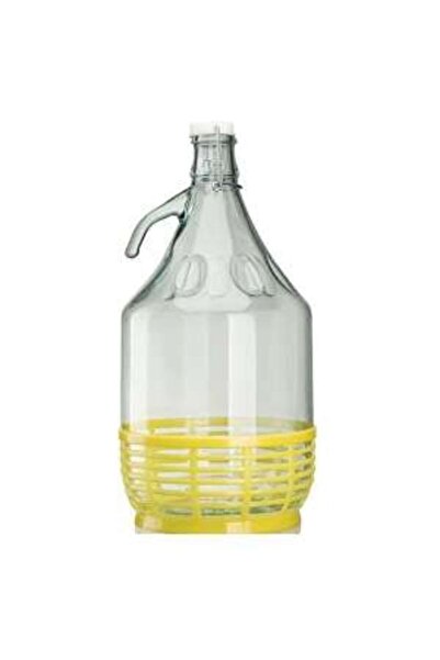 Mercaton Glass Demijohn with Plastic Basket and Wire Cap, 5 Liters