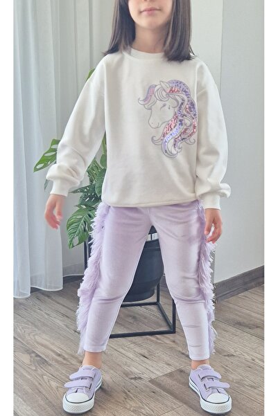 My Baby's World Püsküllü Tayt Tayt & Nakışlı Sweat Kız Çocuk Takım(2-8yaş)