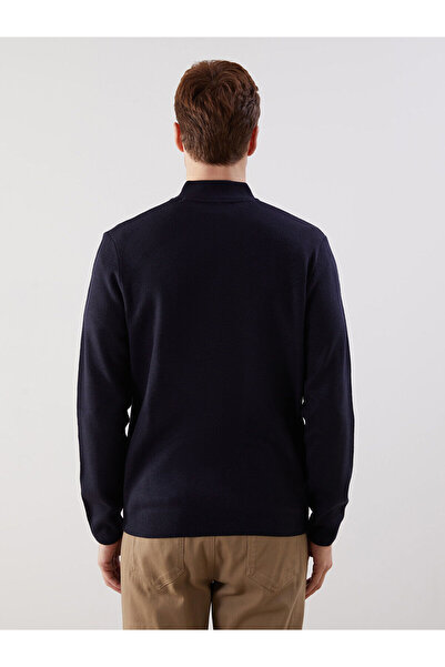 LC Waikiki Navy Blue College Collar Plain Men's Knitwear Cardigan