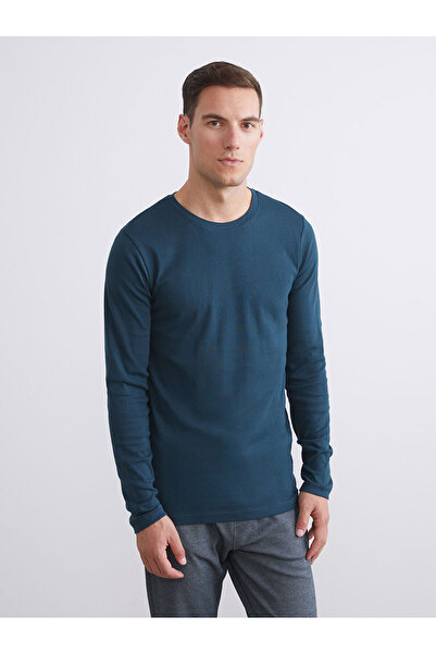 LC Waikiki Tricou pentru bărbați Petrol Crew Neck Basic cu mânecă lungă