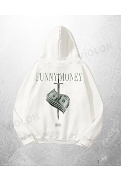 Violon Λευκό Unisex Funny Money με τύπωμα oversized Φούτερ με κουκούλα