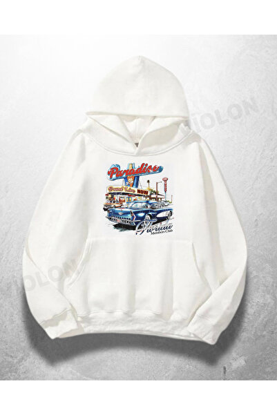 Bravebell Hanorac alb unisex Drive In cu imprimeu supradimensionat Swea tricou