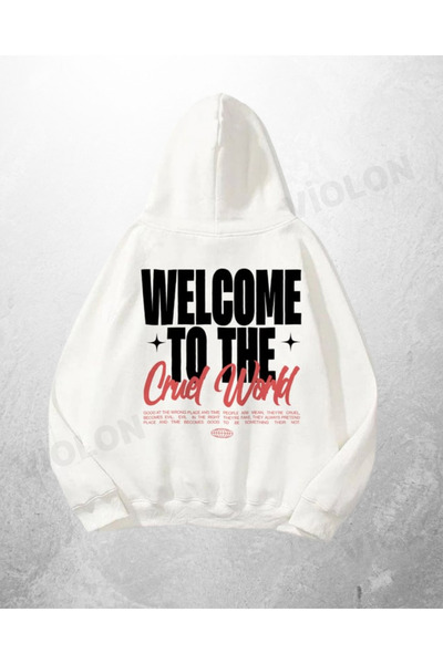 Violon Hanorac alb unisex Cruel World cu imprimeu supradimensionat Swea tricou