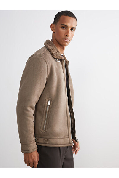 LC Waikiki Palton pentru bărbați din piele intoarsa cu guler cămașă, model st...