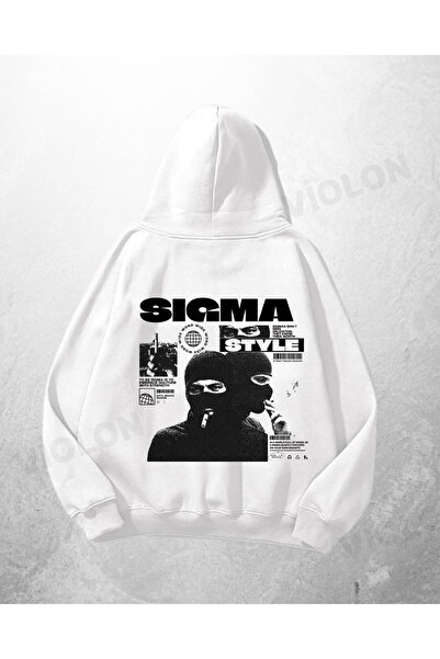 Violon White Unisex Sigma Style Printed Oversize Hoodie Sweatshirt