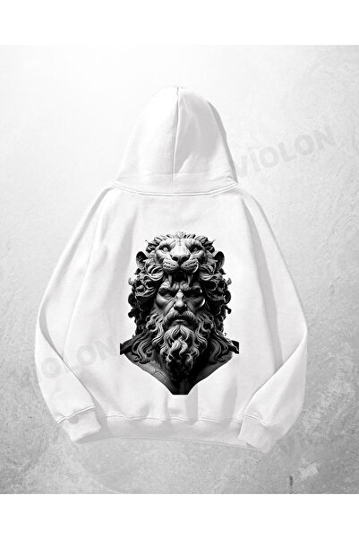 Violon Λευκό Unisex Zeus με τύπωμα oversized Φούτερ με κουκούλα